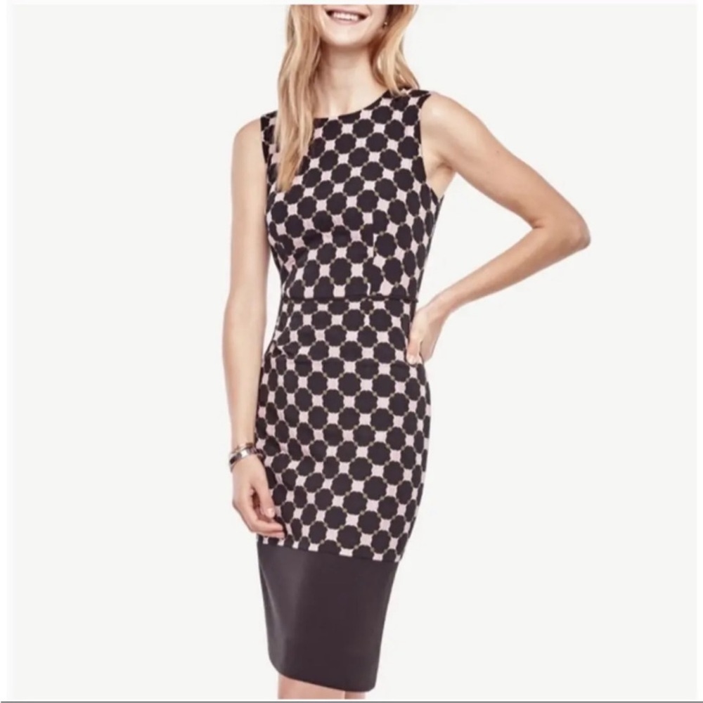 Ann Taylor Black and Pink Dot Sheath Dress Sz8